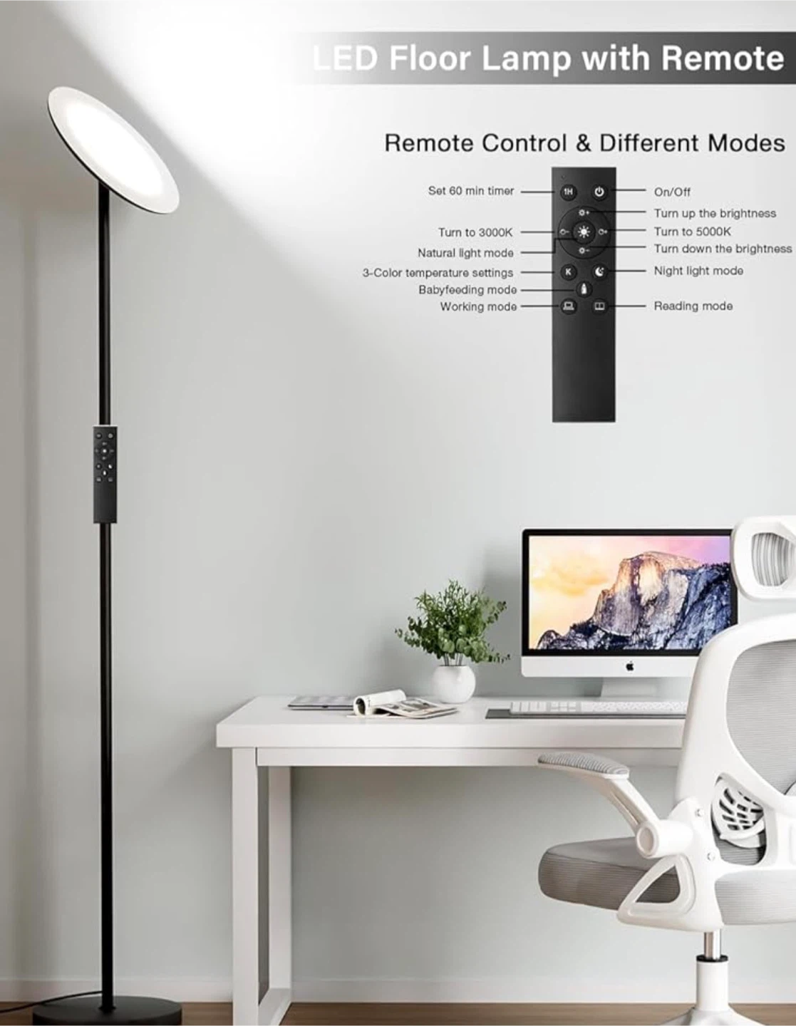 Sky LED Torchiere Floor Lamp with Remote - photo 5