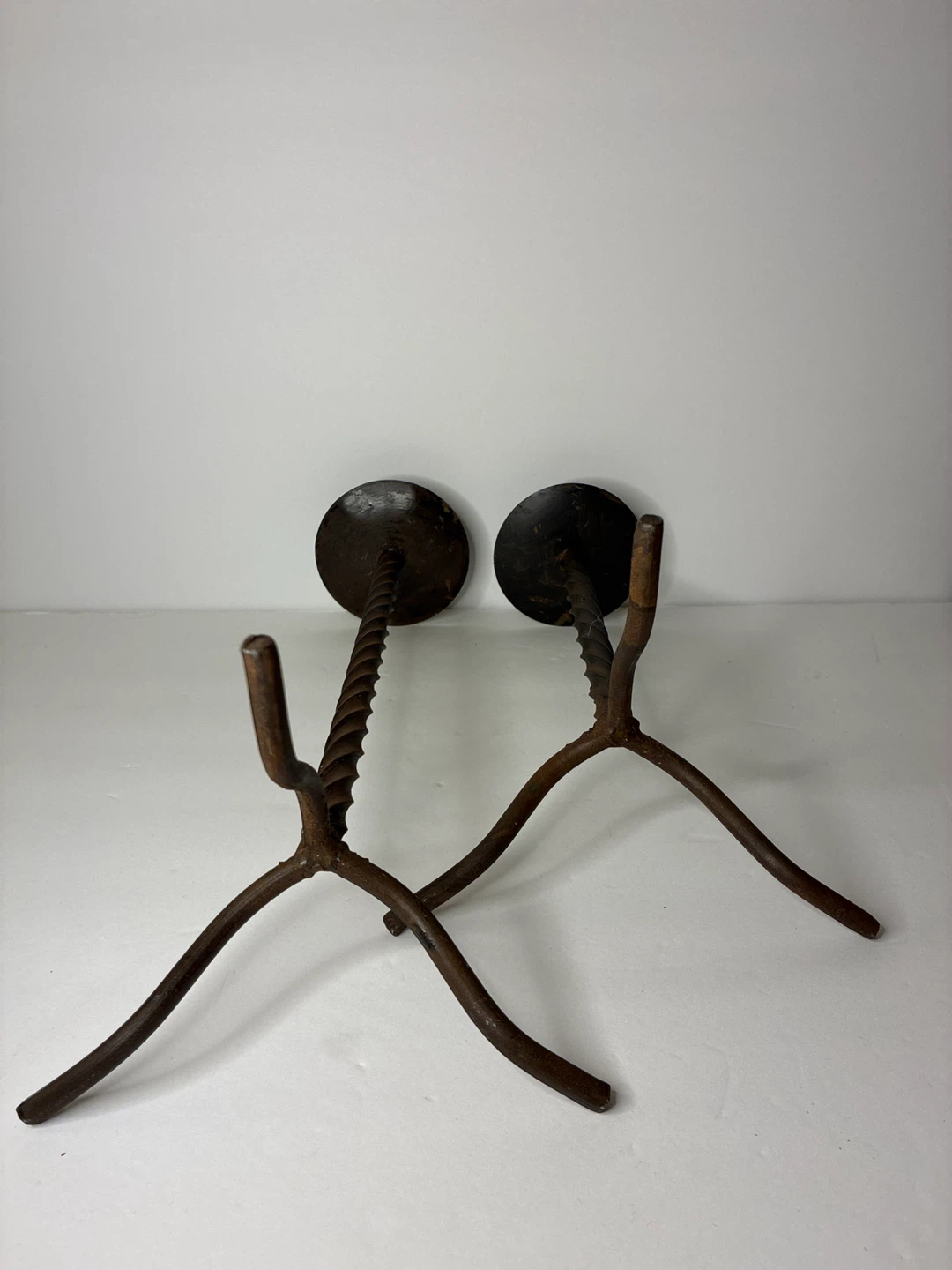 Pair Forged Iron Twist Pillar Candle Holders – Rustic / Gothic - photo 3
