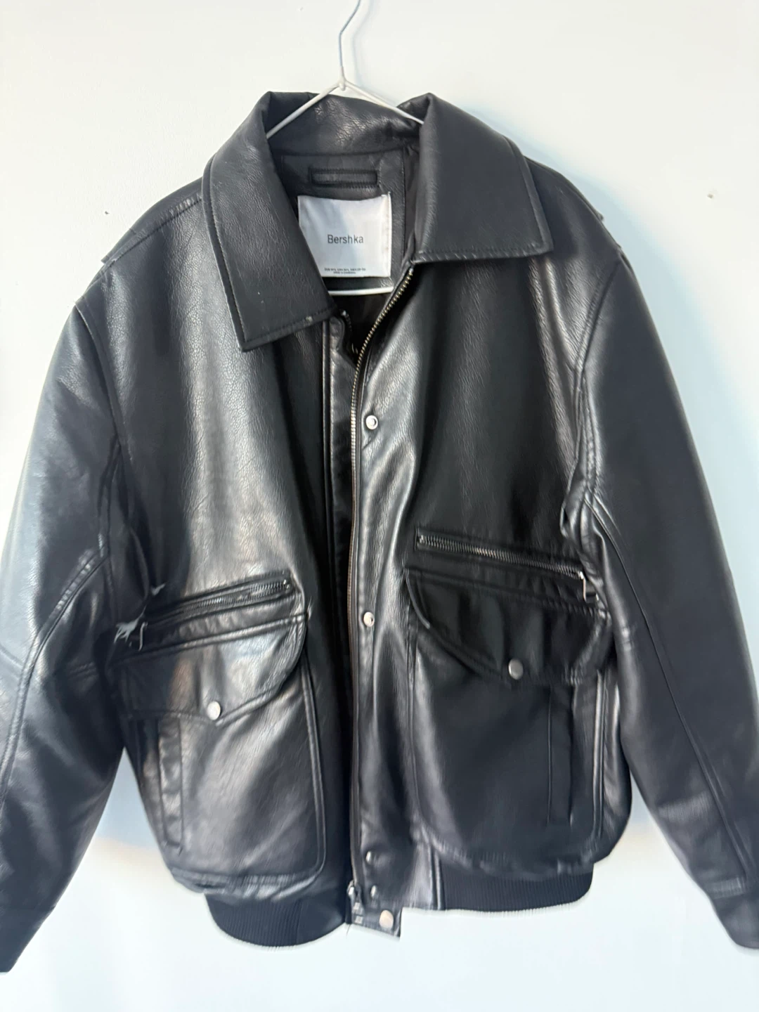 Bershka Black Faux Leather Bomber Jacket - photo 5