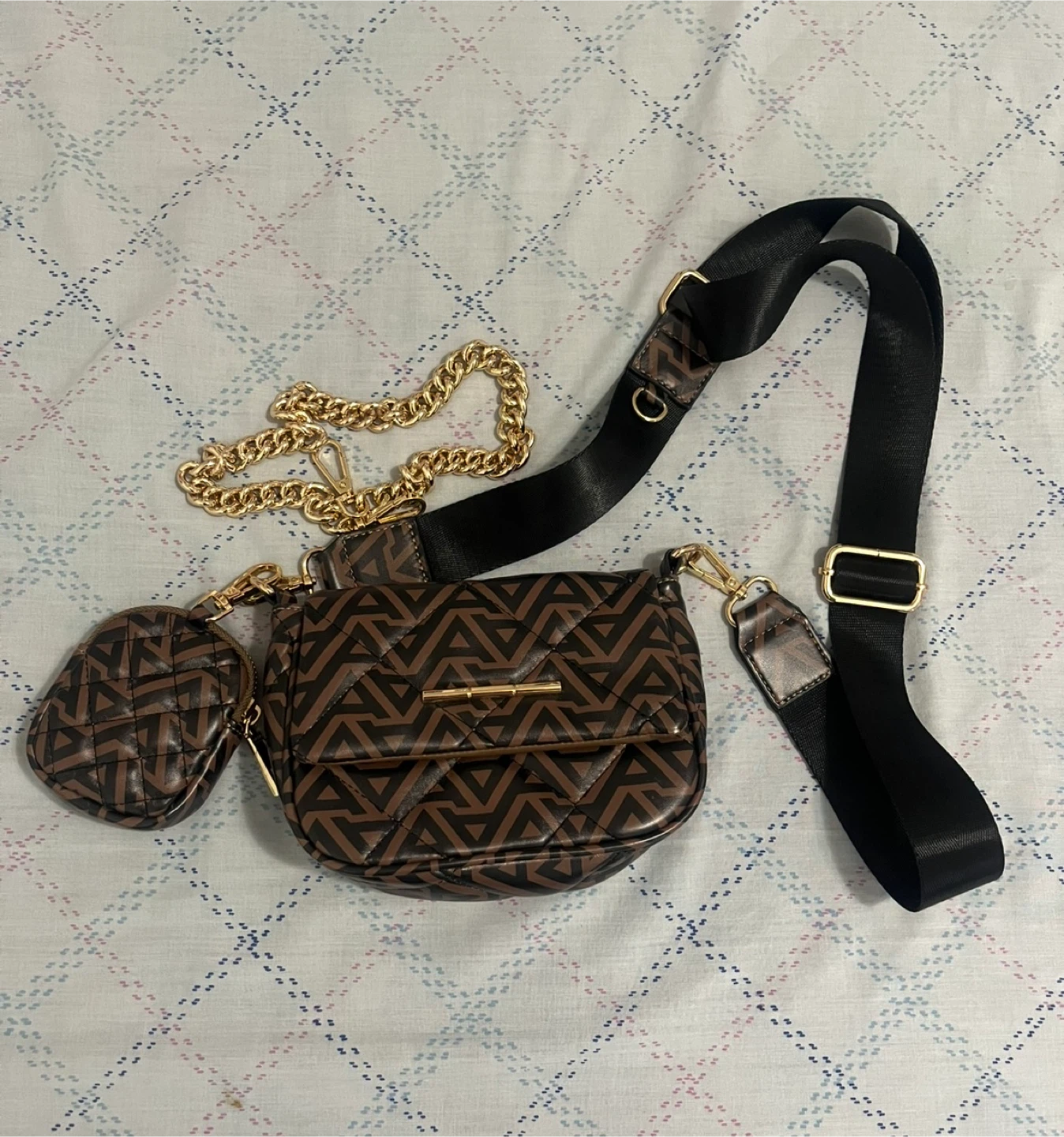 Quilted Crossbody Bag with Chain and Coin Pouch - photo 2