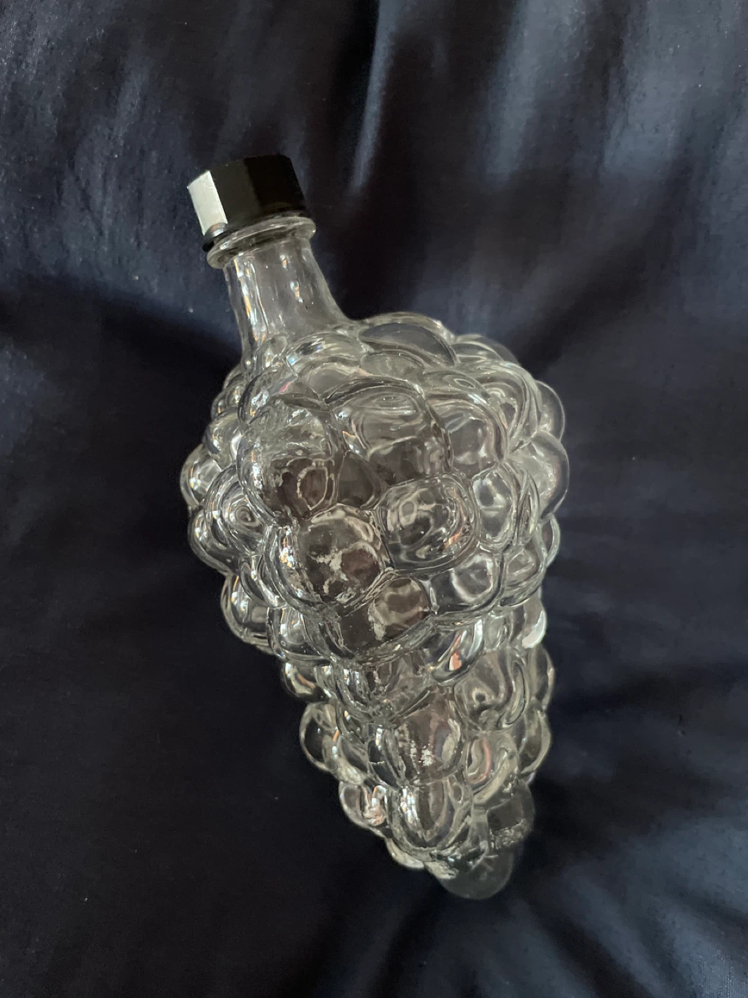 Glass Grape Cluster Decanter with Black Stopper