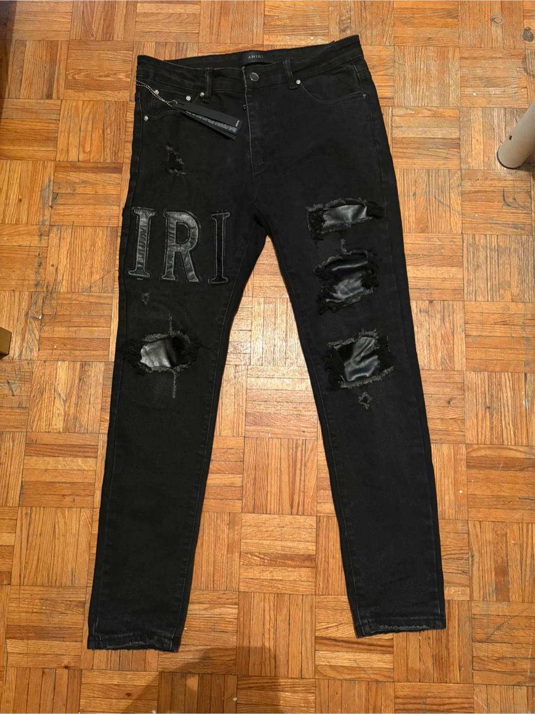 AMIRI Black Distressed Logo Jeans