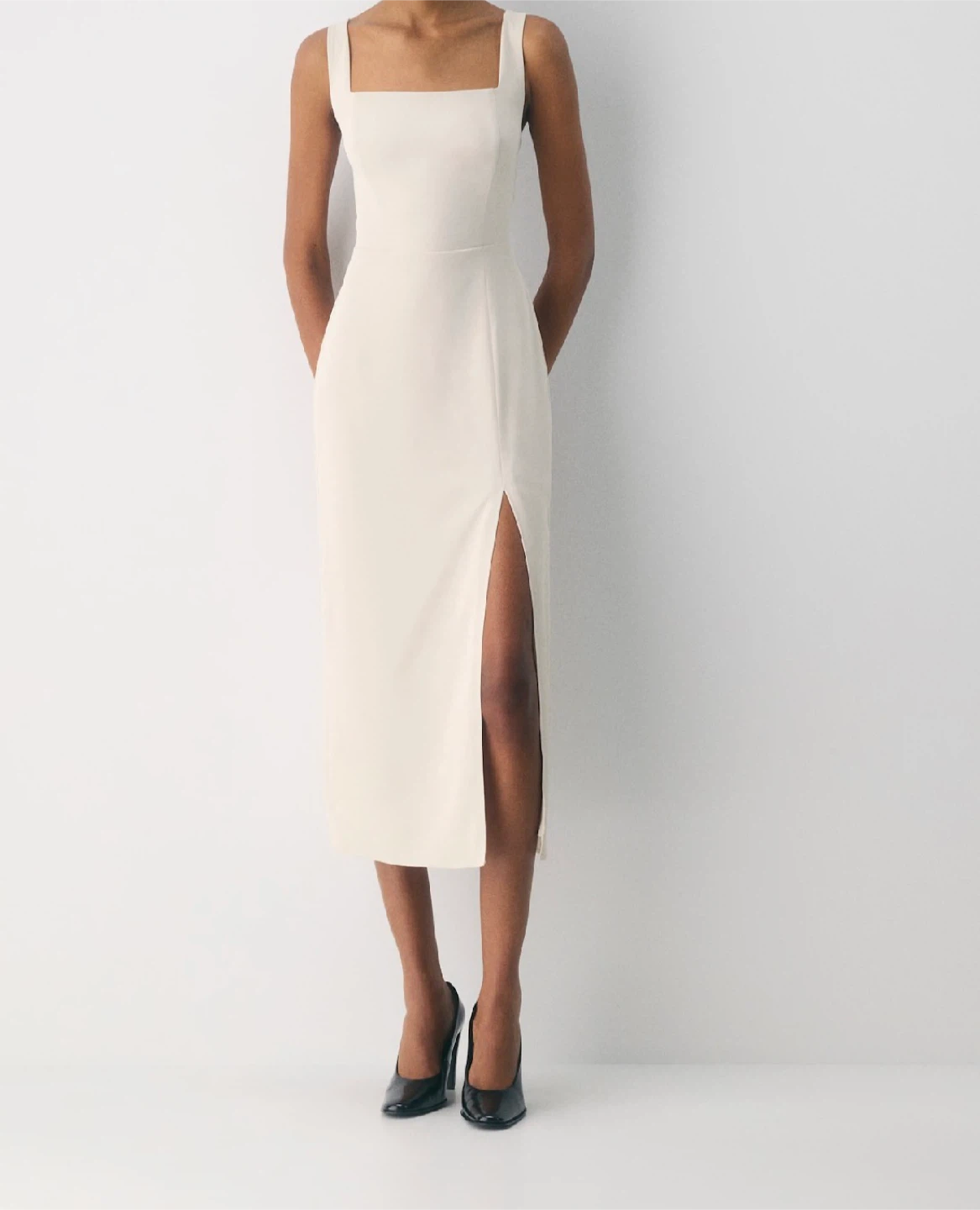 Slit Satin Mid Dress