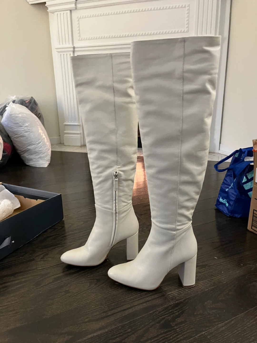 White Knee-High Leather Boots