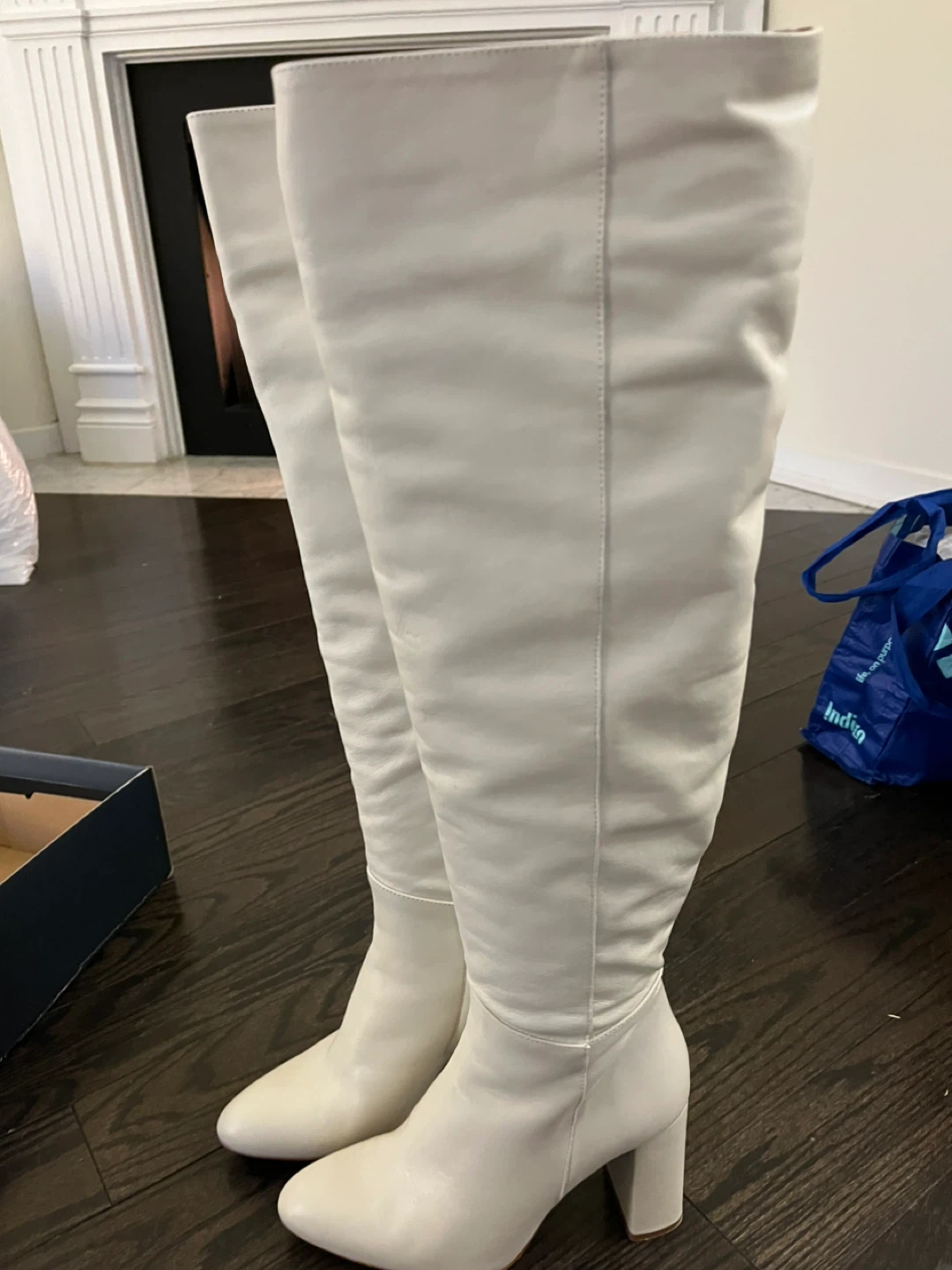 White Knee-High Leather Boots - photo 5