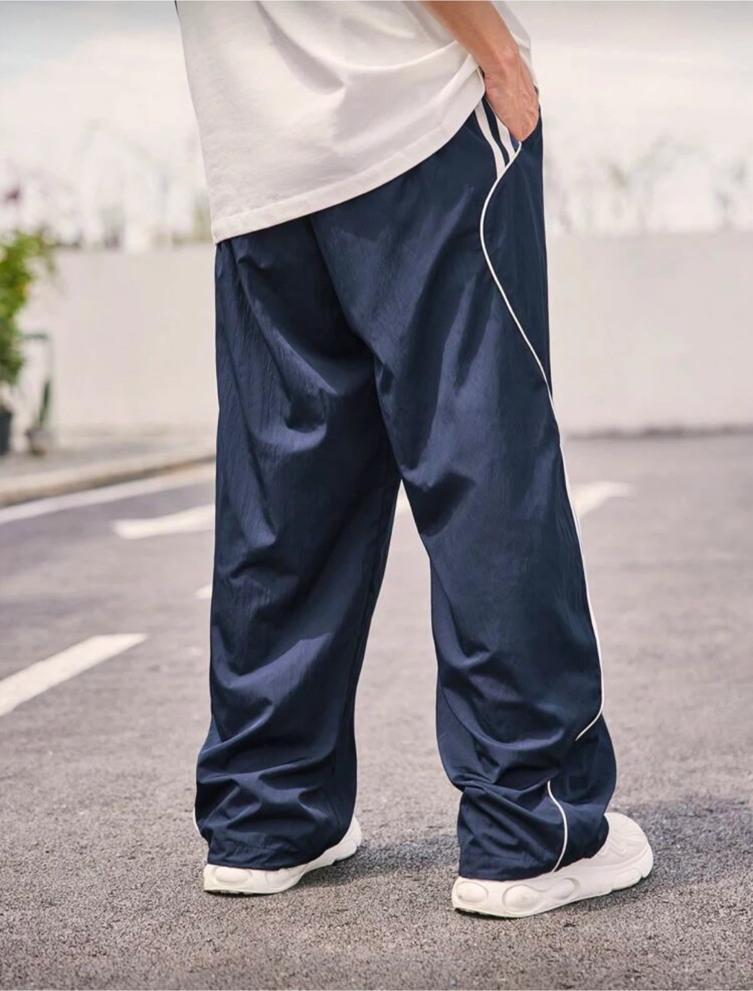 Navy Blue Track Pants with White Piping - L - photo 3