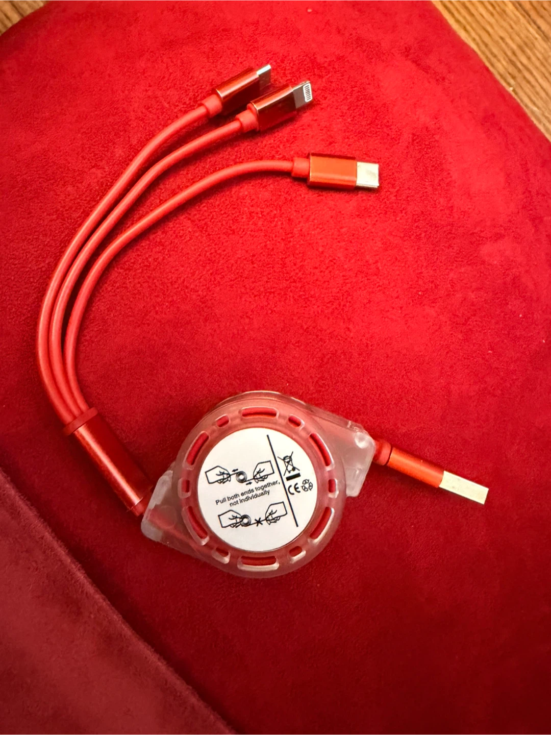Retractable 3-in-1 USB Charging Cable - Red - photo 2