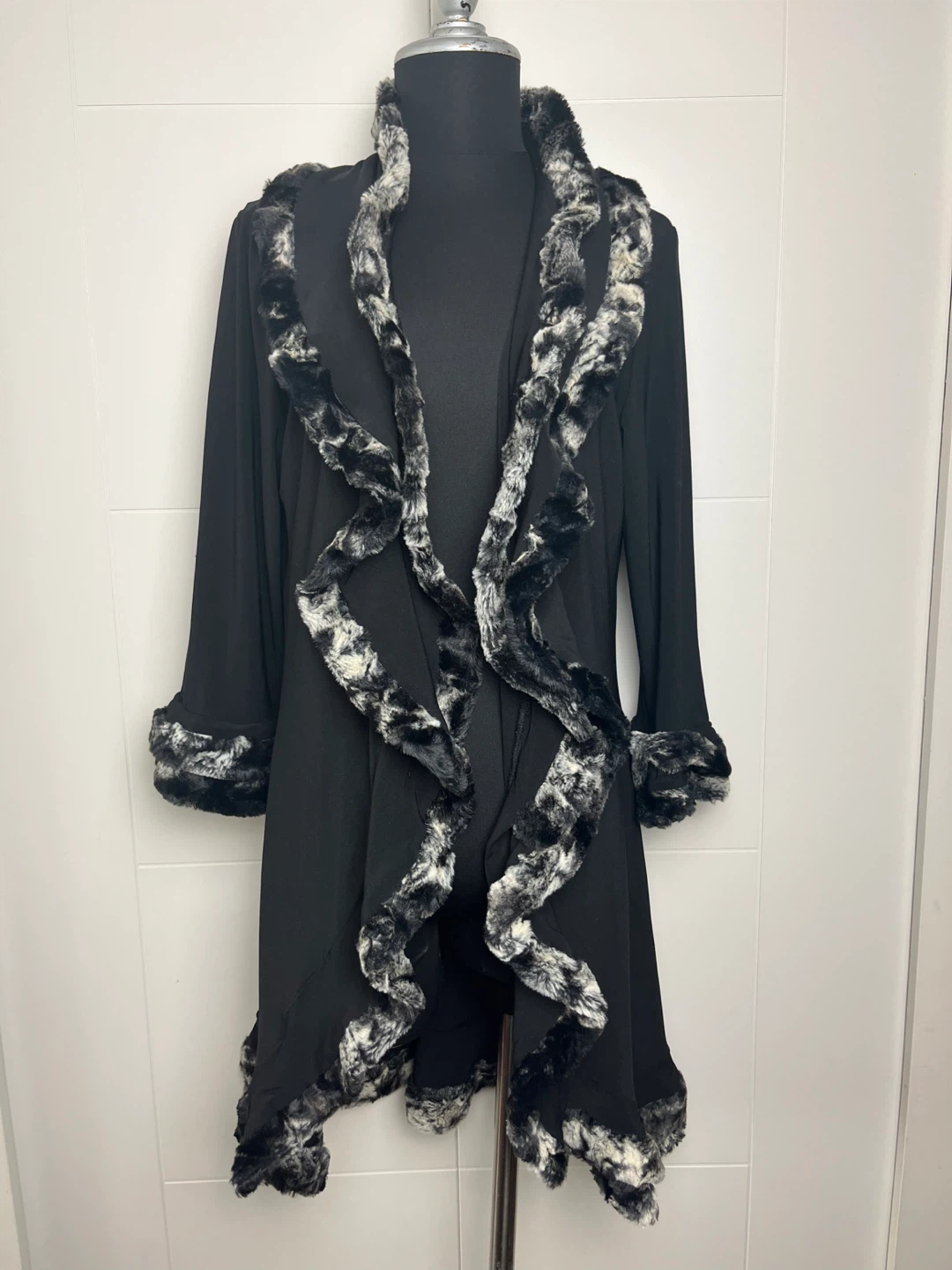 Joseph Ribkoff Black Faux Fur Trim Coatigan Size 12