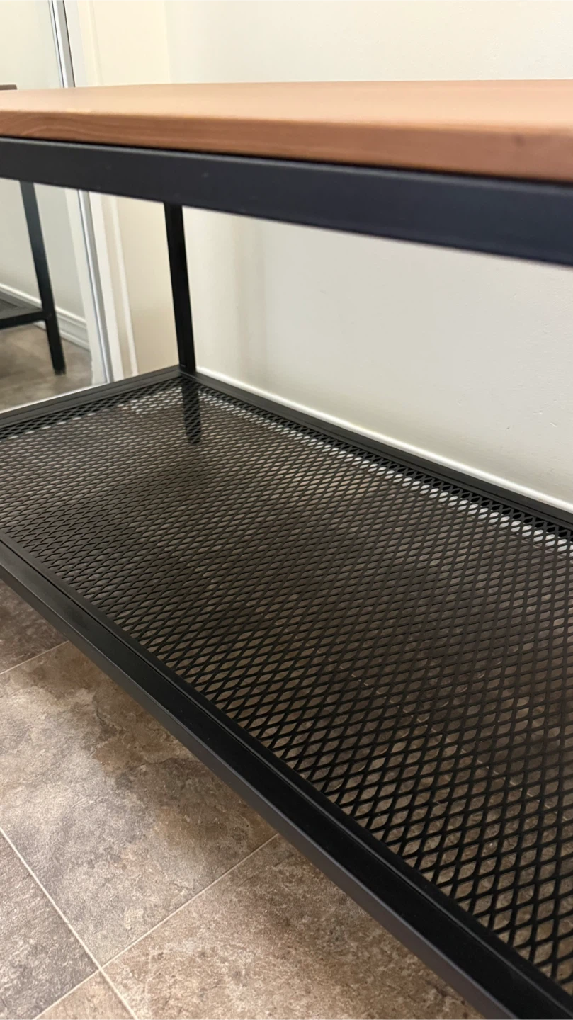 Coffee Table with Wooden Top and Black Metal Mesh Shelf - photo 3