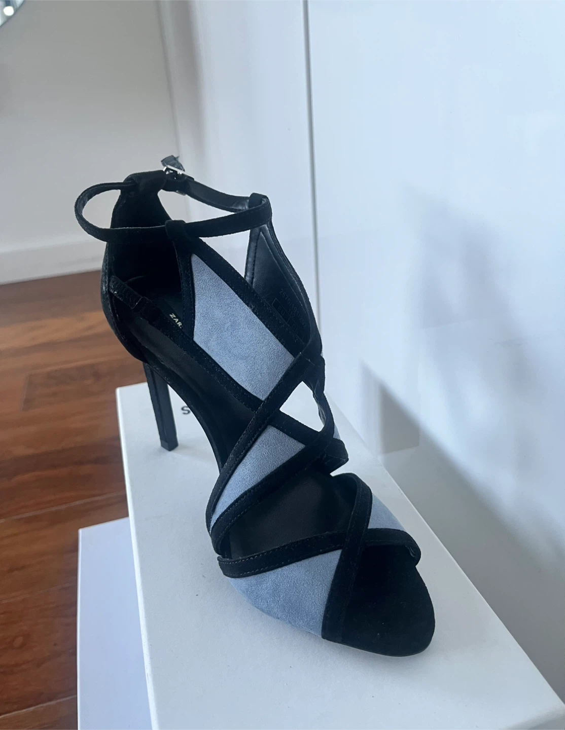 ZARA Basic Strappy Heels - Black and Light Blue - photo 4