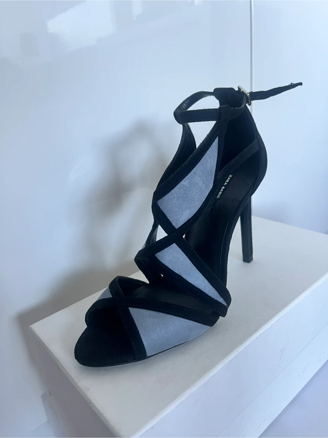 ZARA Basic Strappy Heels - Black and Light Blue - photo 3
