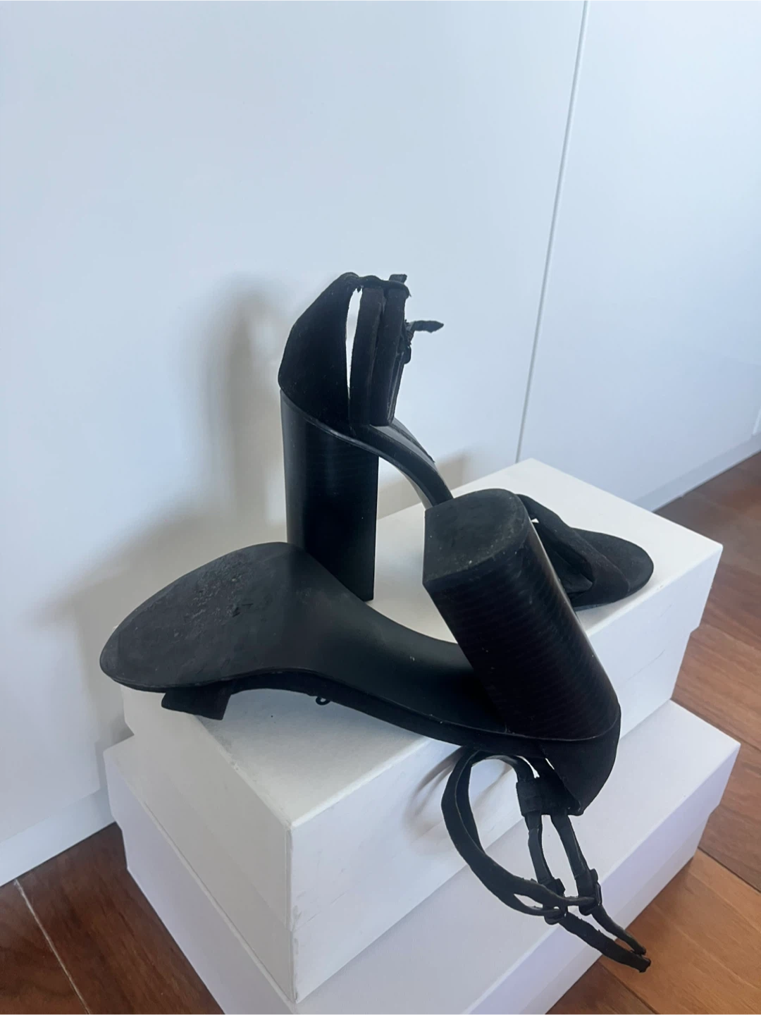 ZARA Black Suede Block Heel Sandals - photo 4