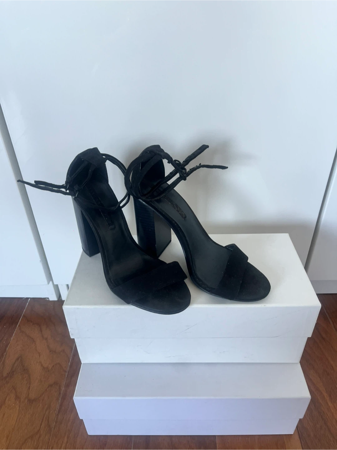 ZARA Black Suede Block Heel Sandals