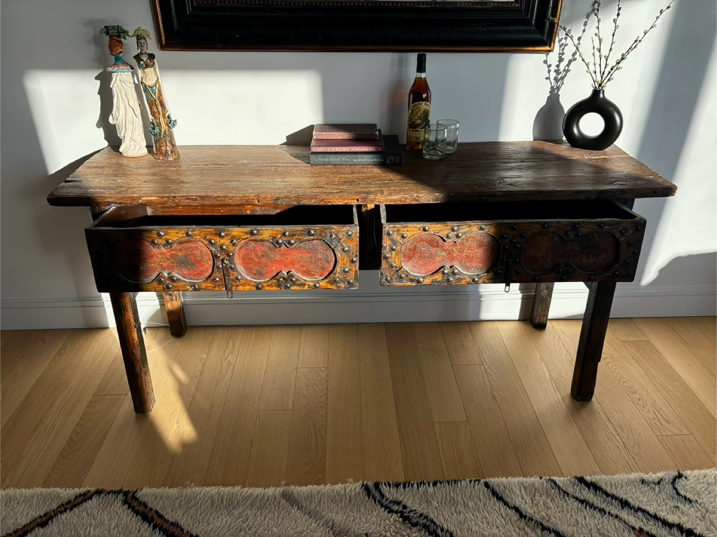 Vintage Wooden Console Table with Drawers - photo 5