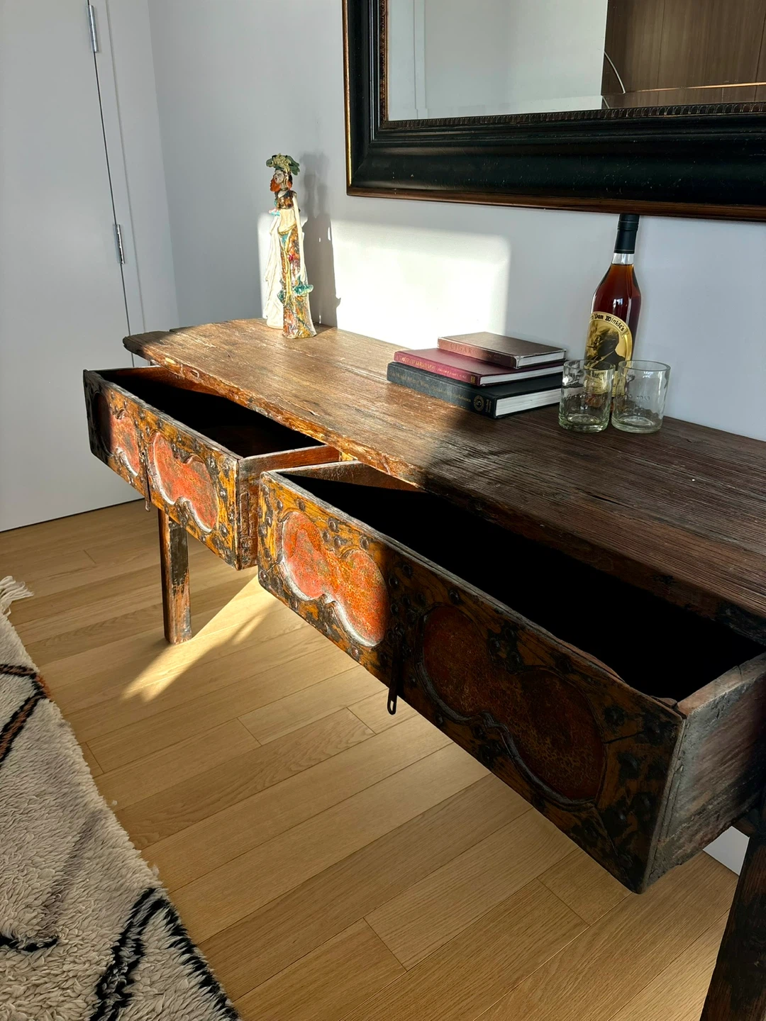 Vintage Wooden Console Table with Drawers - photo 3