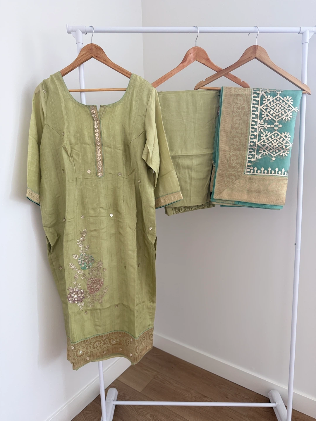 Light Green Embroidered Shalwar Kameez 3-Piece Set