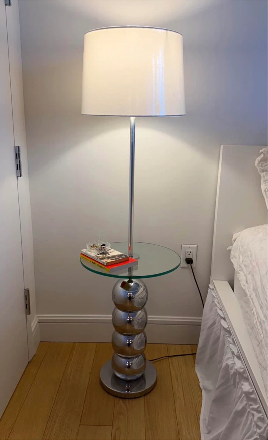Chrome Floor Lamp with Glass Top Table