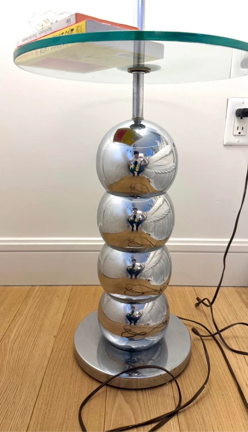 Chrome Floor Lamp with Glass Top Table - photo 2