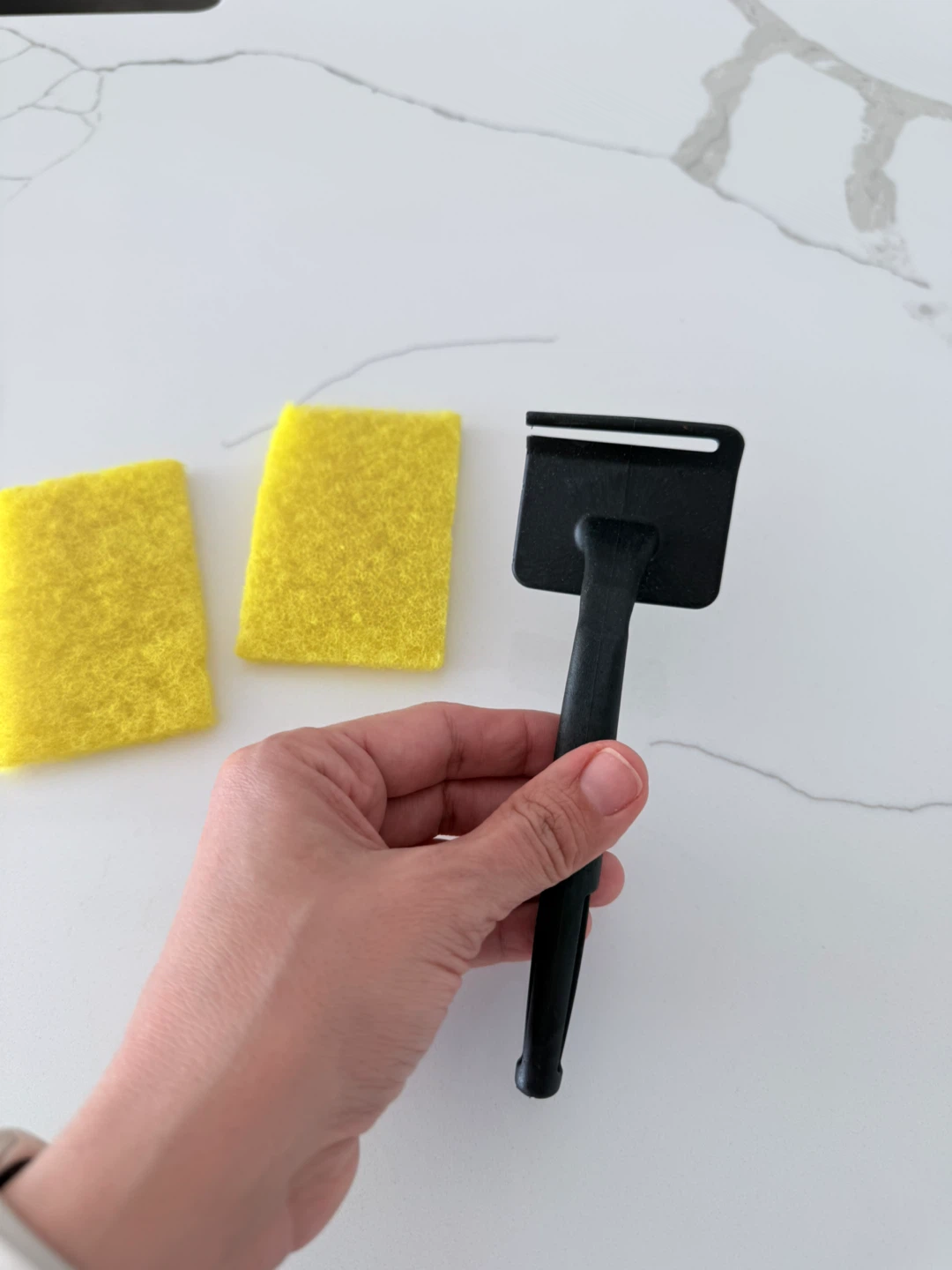 Scraper Tool with 2 Yellow Scrub Sponges
