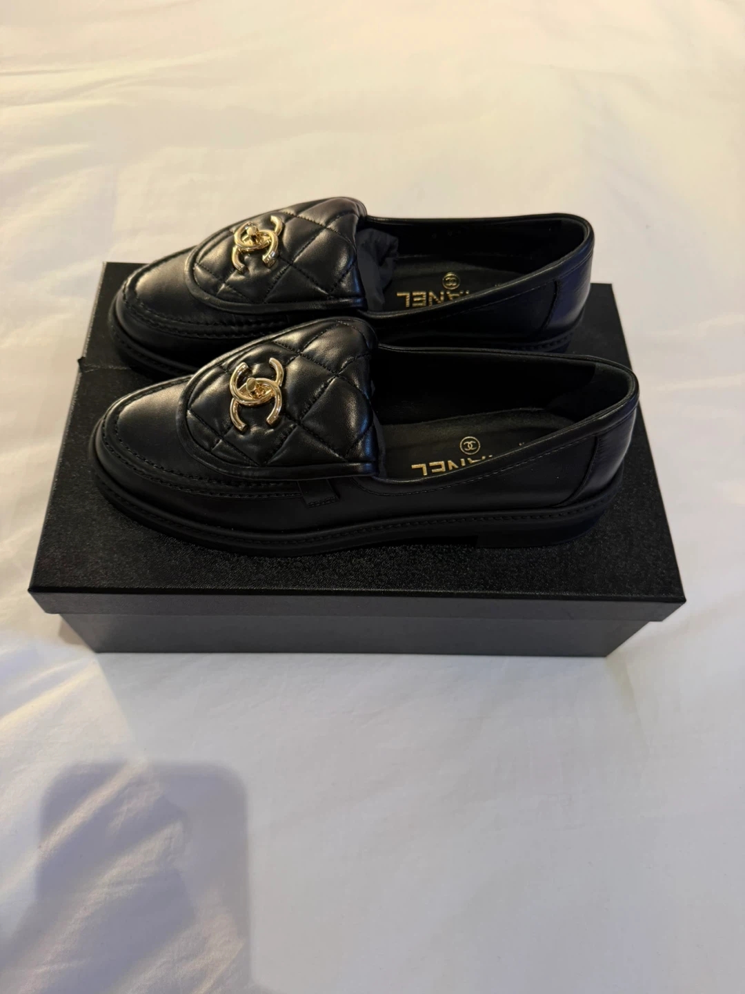 Chanel New Black Leather Quilted Loafers - photo 2