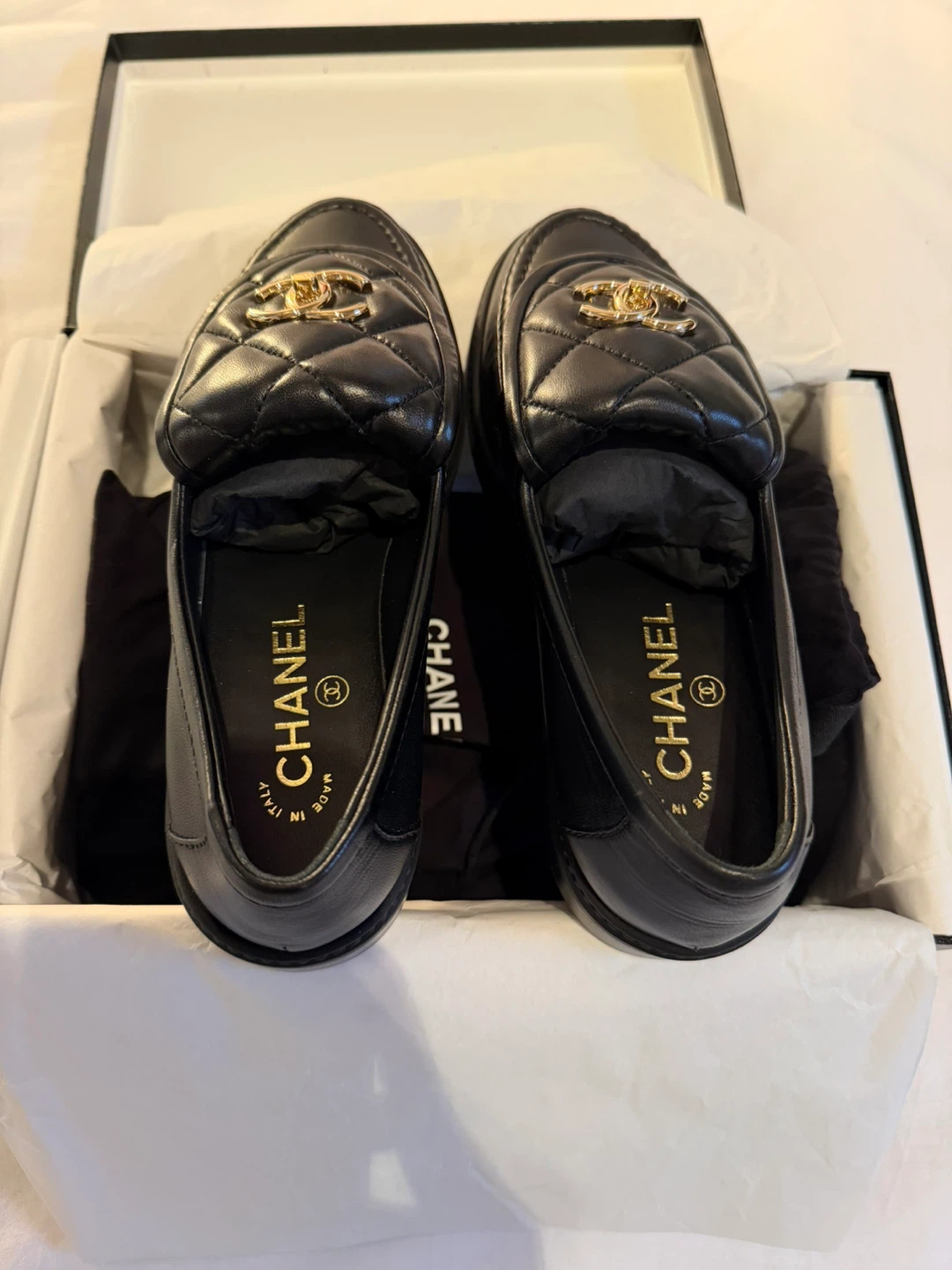 Chanel New Black Leather Quilted Loafers - photo 5