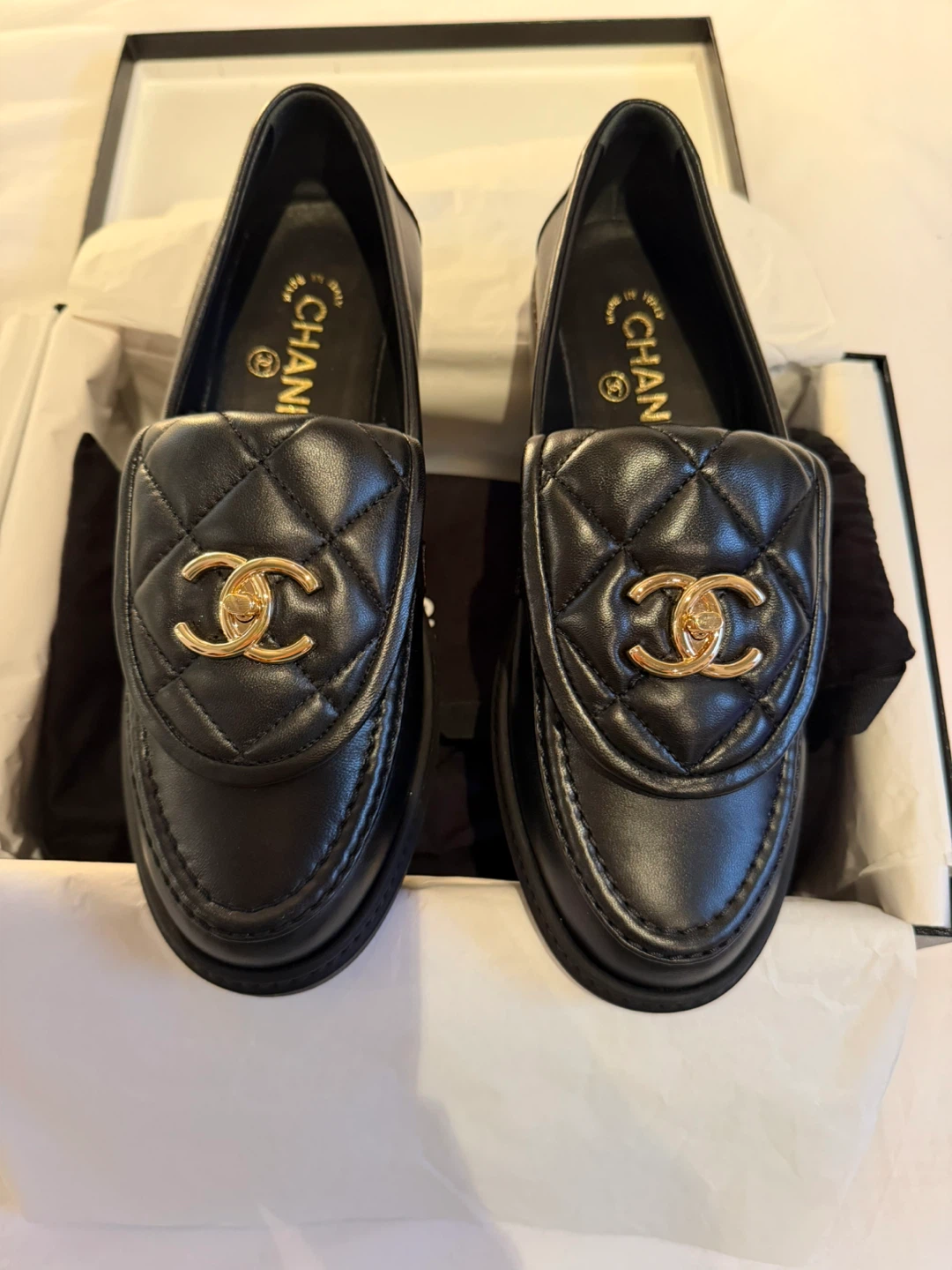 Chanel New Black Leather Quilted Loafers - photo 4
