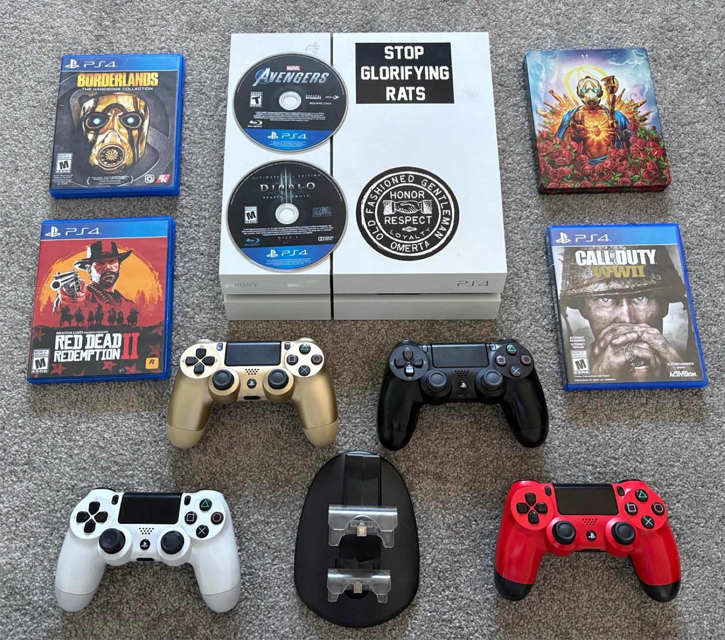 PS4 Console Bundle – 4 Controllers + 6 Games – Great Condition