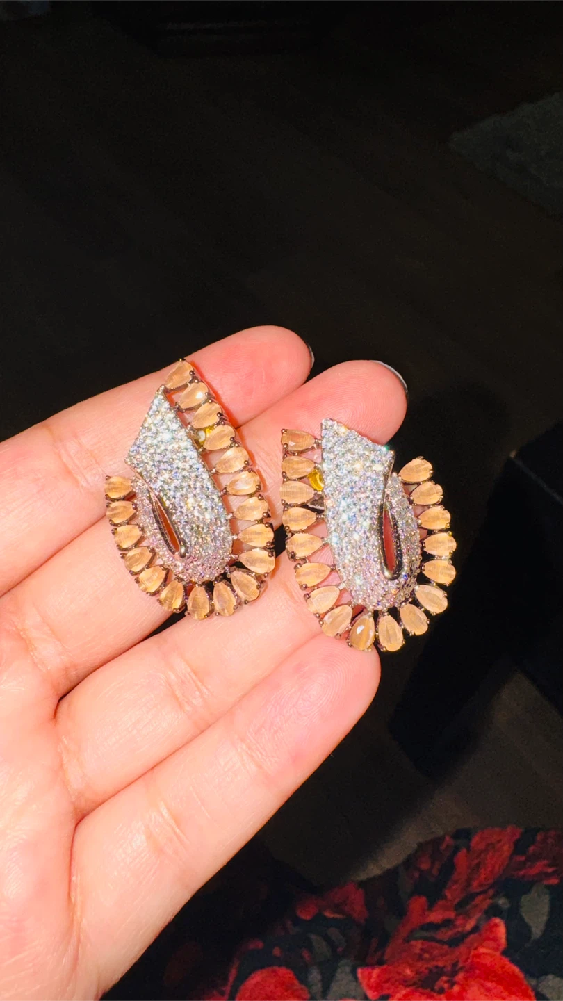 Sparkly Statement Earrings with Amber and Crystal Accents