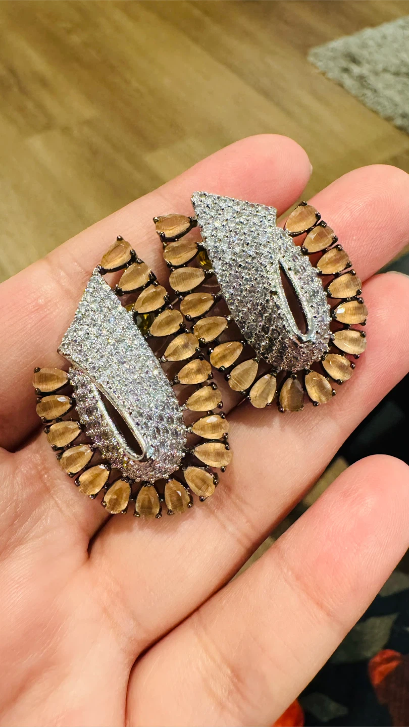 Sparkly Statement Earrings with Amber and Crystal Accents - photo 3