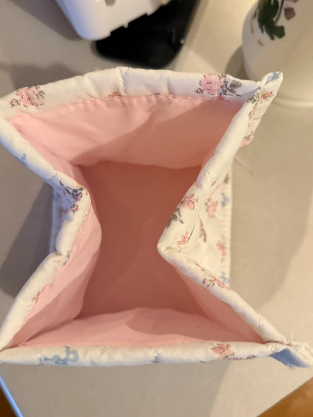 Quilted Fabric Storage Bin with Floral Design - photo 2