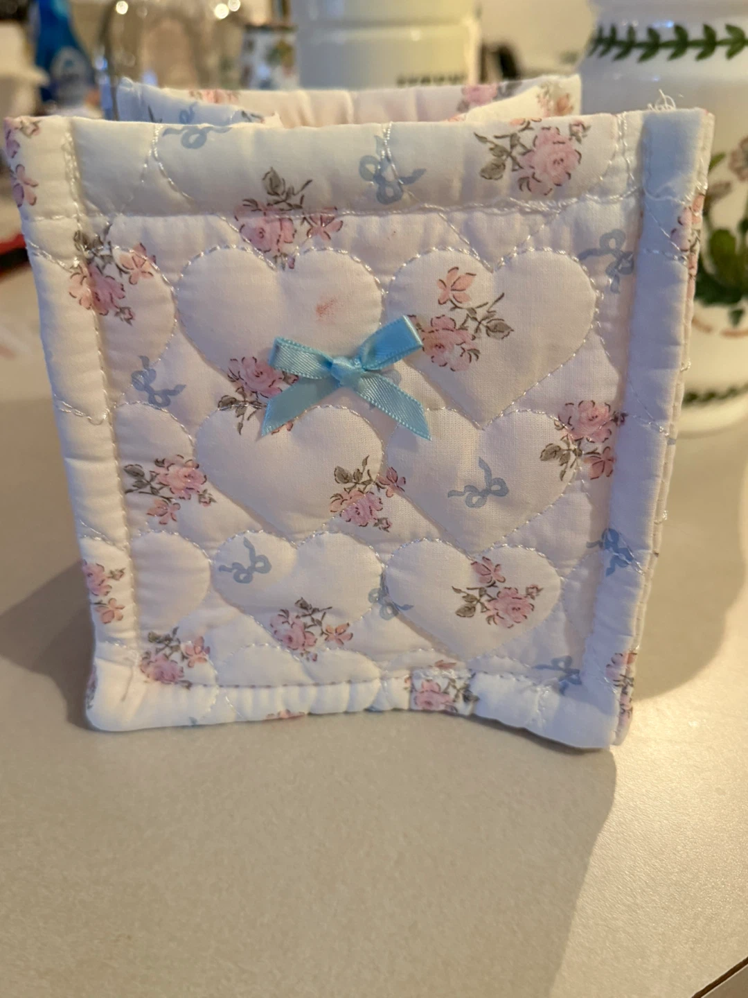 Quilted Fabric Storage Bin with Floral Design