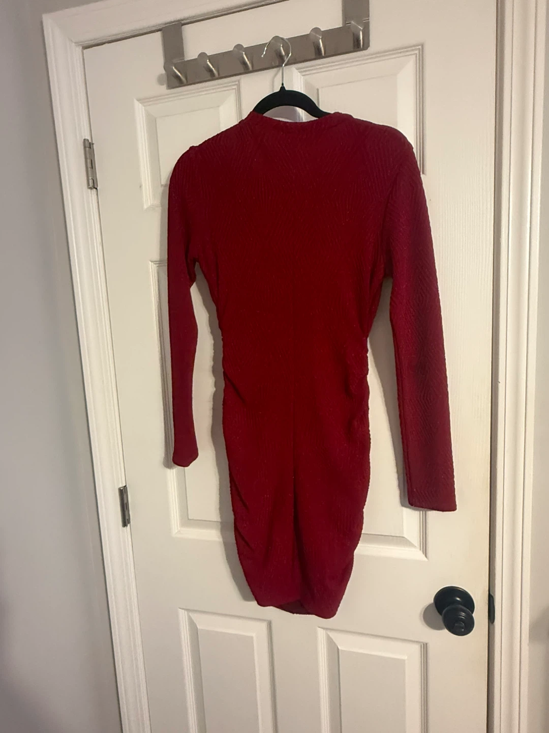 Speechless Red Glittery Ruched Long Sleeve Dress Size L - photo 2