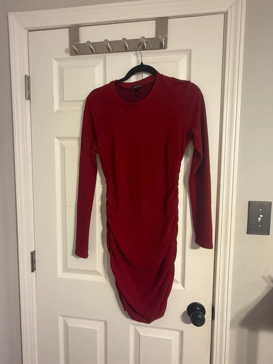 Speechless Red Glittery Ruched Long Sleeve Dress Size L - photo 3