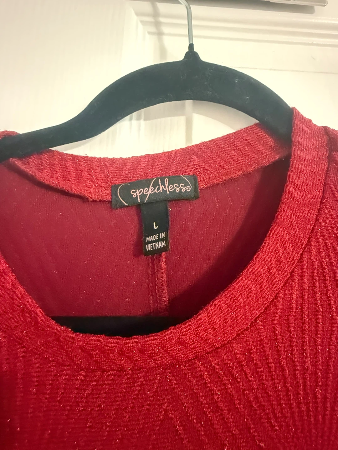 Speechless Red Glittery Ruched Long Sleeve Dress Size L