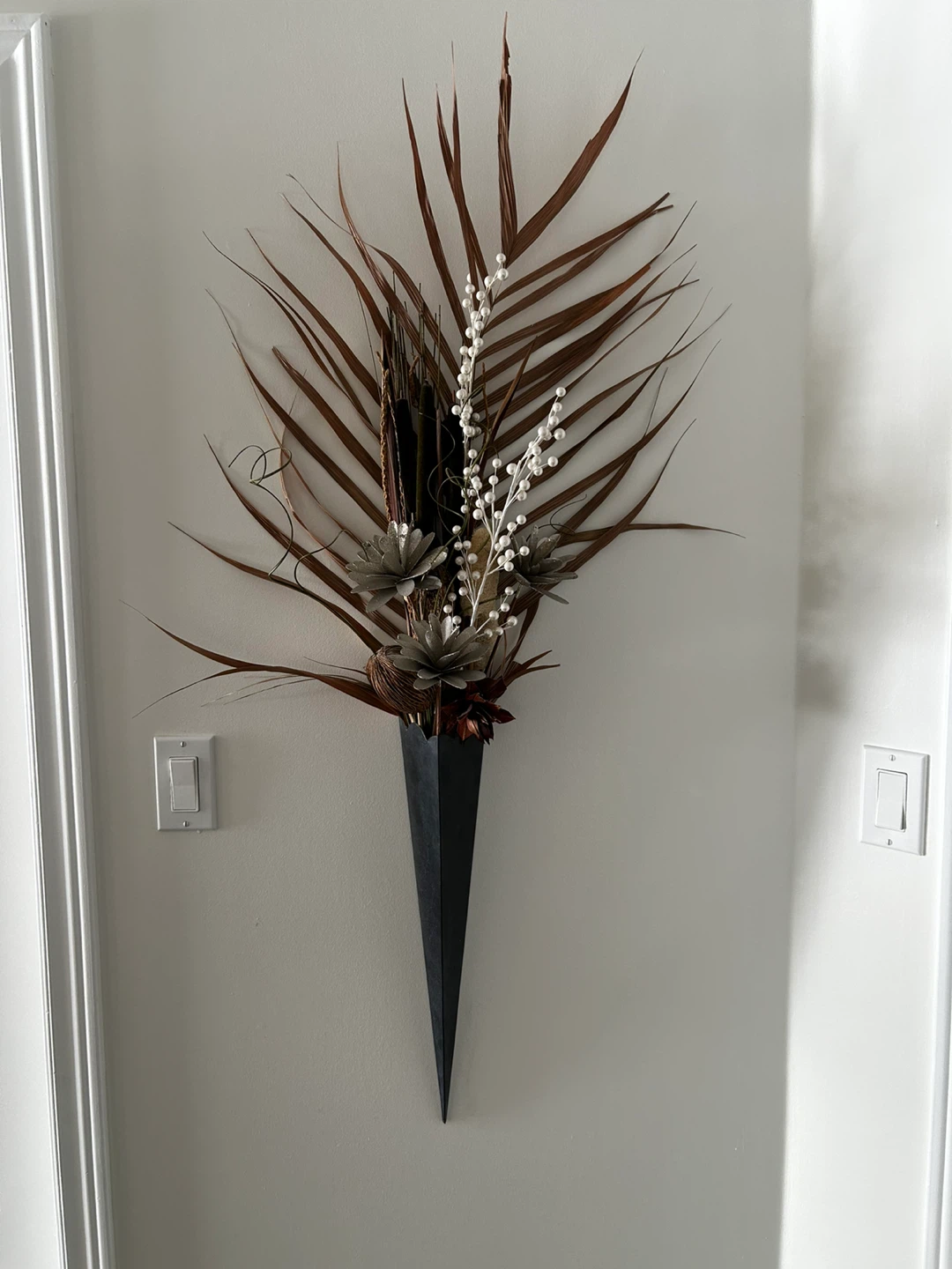Wall Mounted Dried Floral Arrangement with Cone Vase