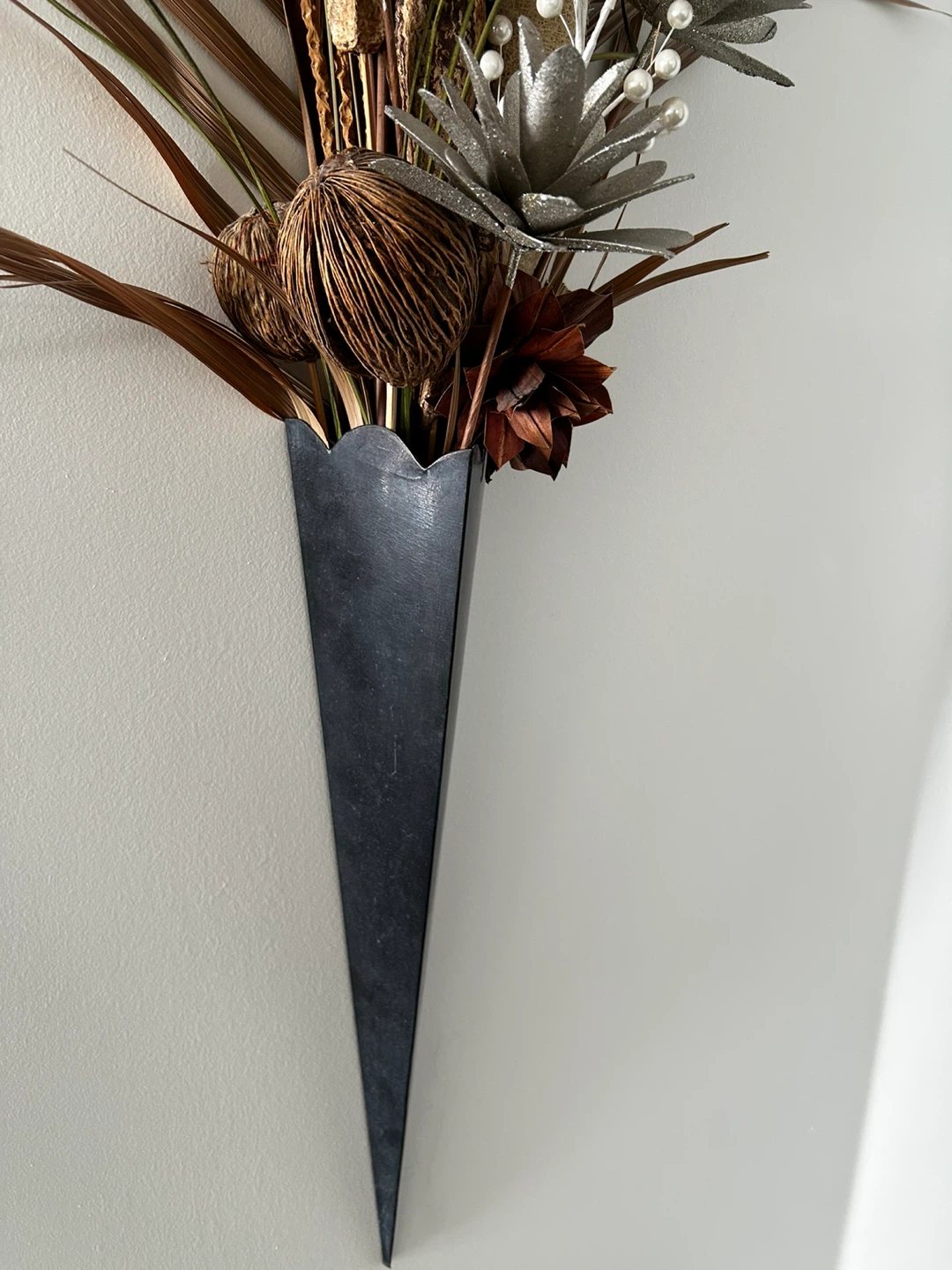 Wall Mounted Dried Floral Arrangement with Cone Vase - photo 2