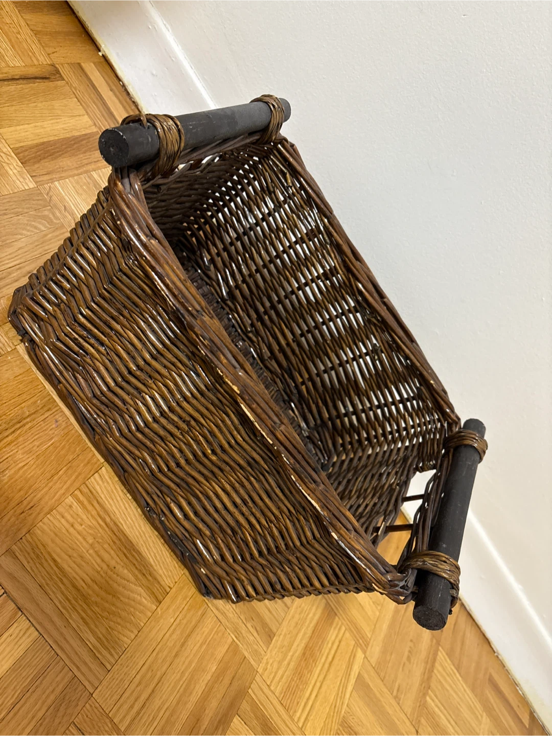 Woven Basket with Wooden Handles