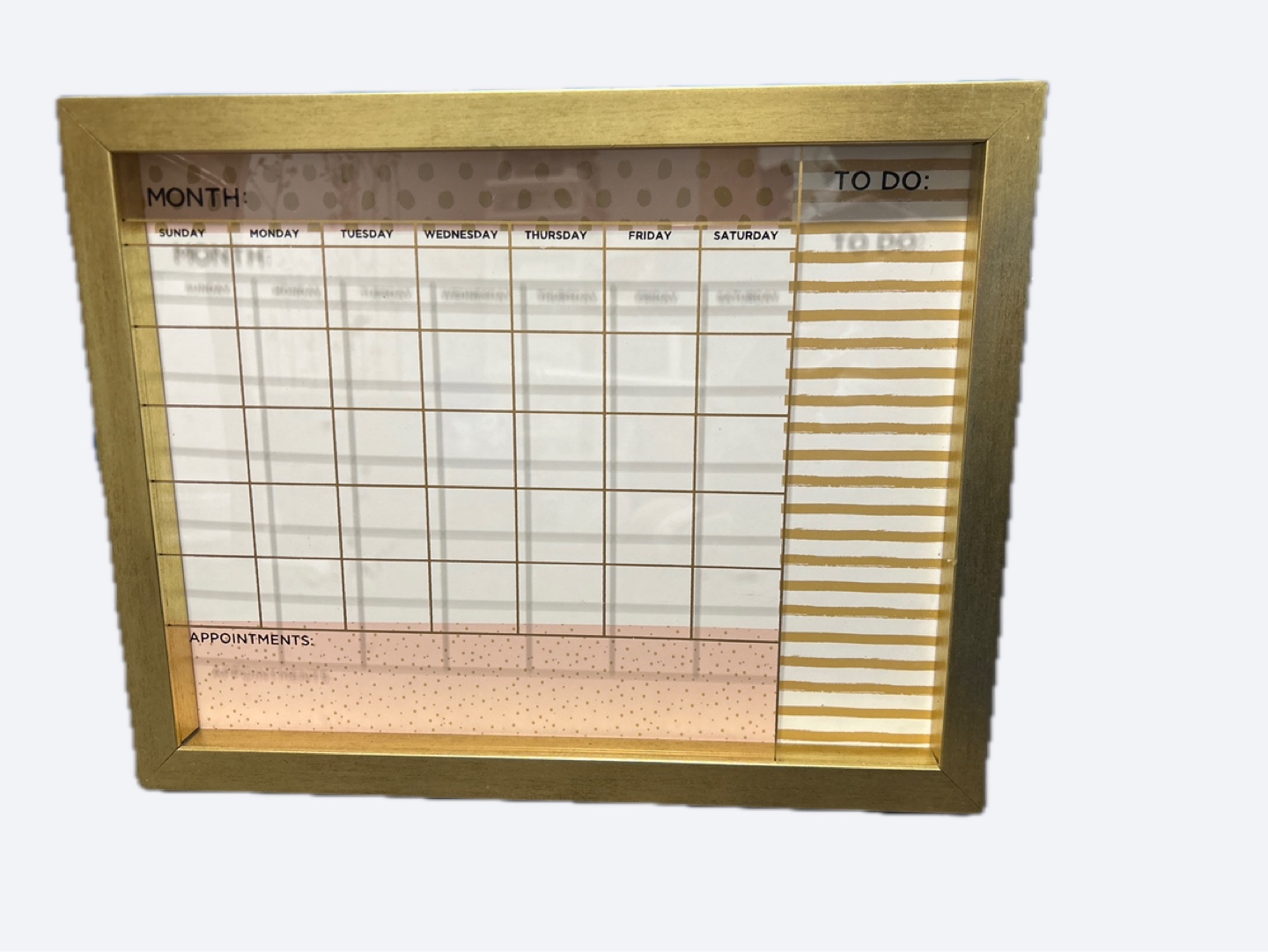 Gold Framed dry-erase Monthly Planner with To-Do List