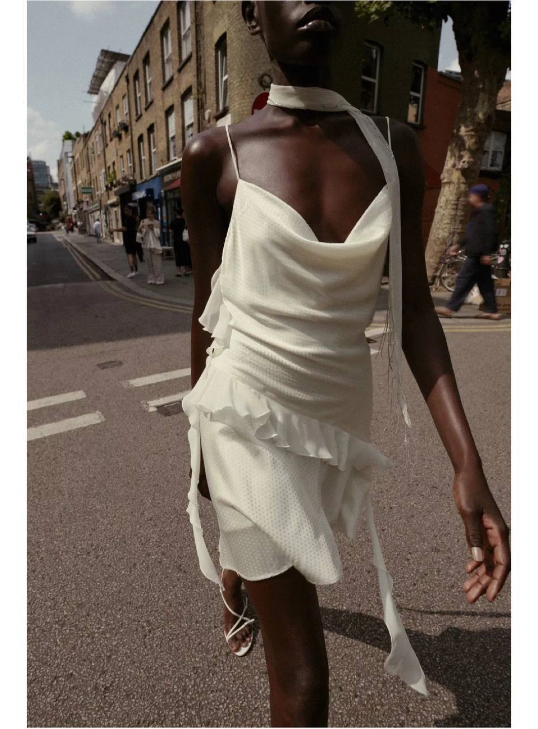 Cream Ruffled Slip Dress Zara , size S