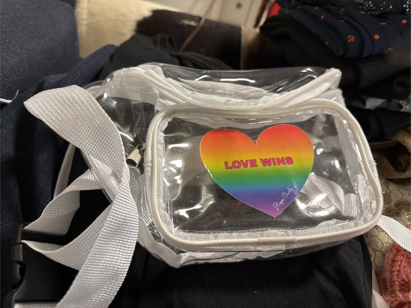 Clear Fanny Pack with Rainbow "Love Wins" Heart Sticker
