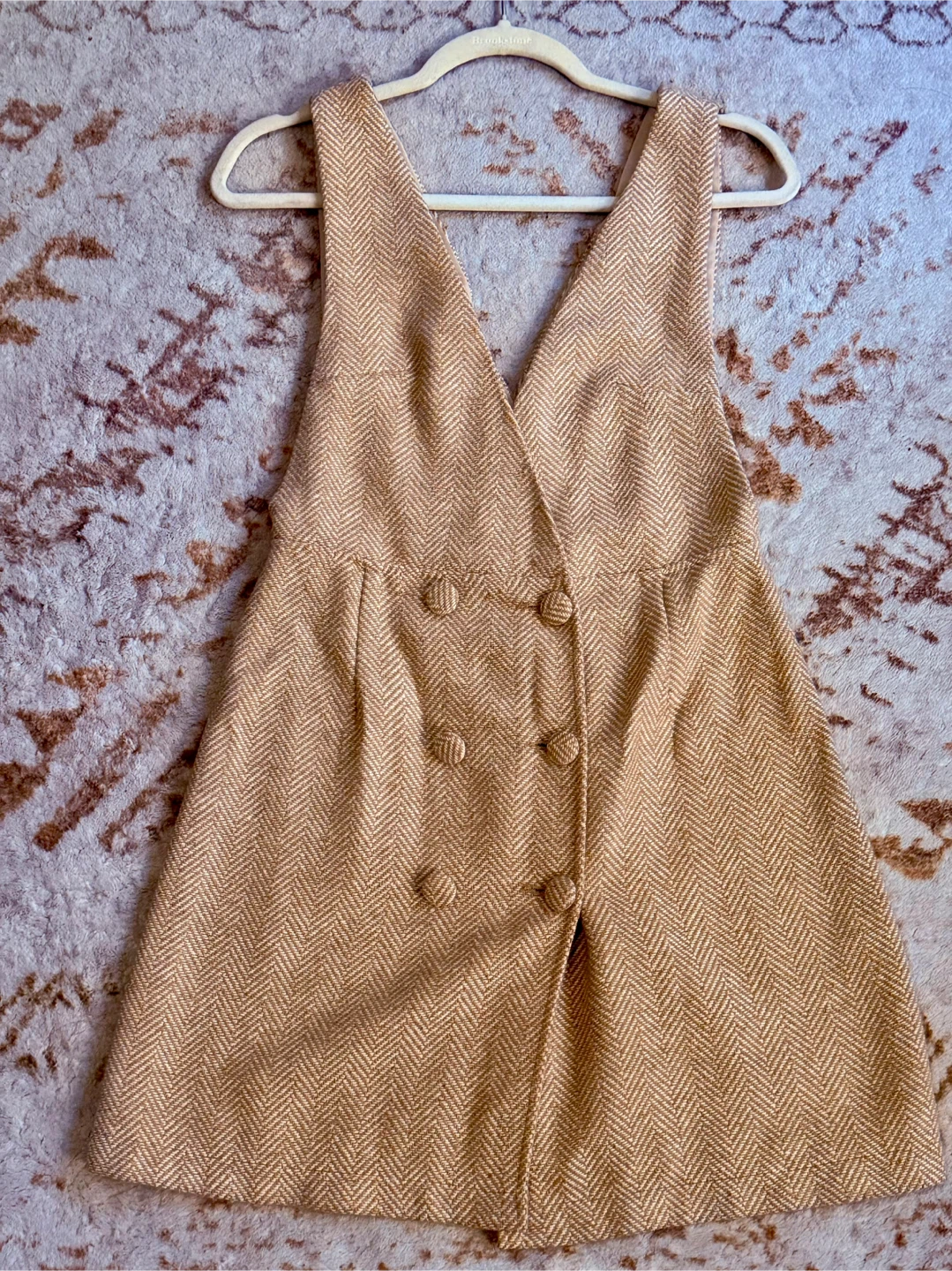 Women's Tan Herringbone Pinafore Dress - Size 4