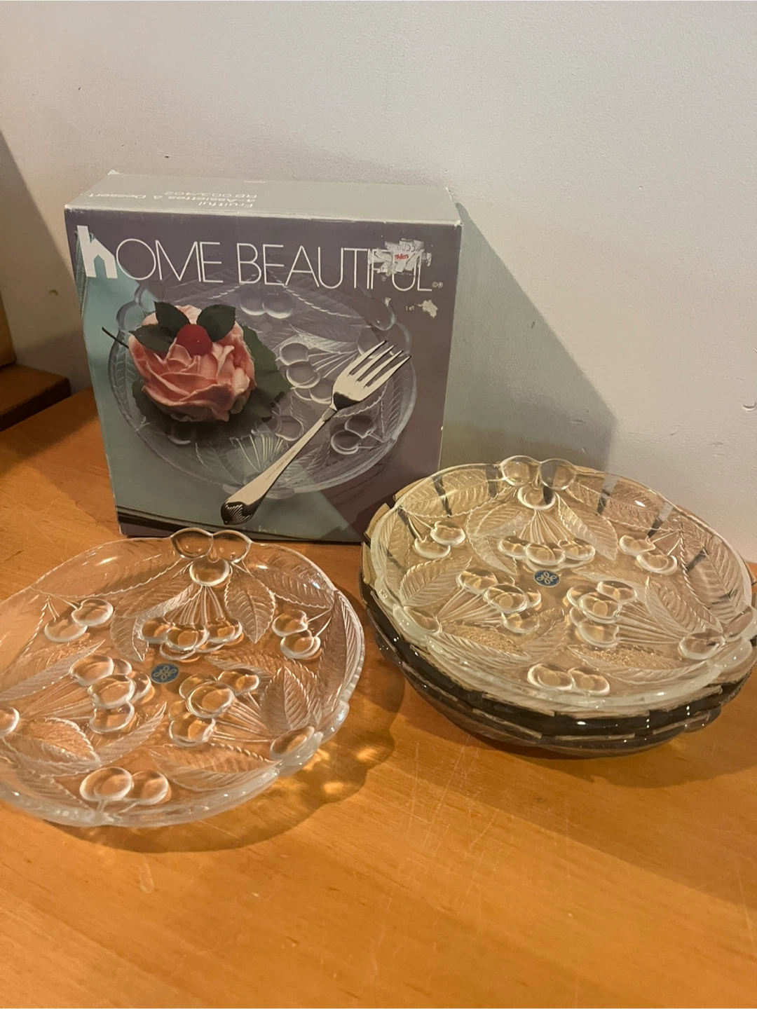 Home Beautiful Glass Cherry  Plates & Divided Serving Dish Set