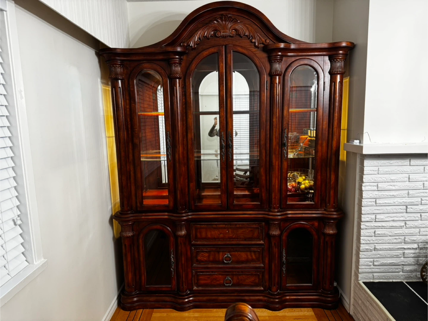 Wooden Display Cabinet with Glass Doors