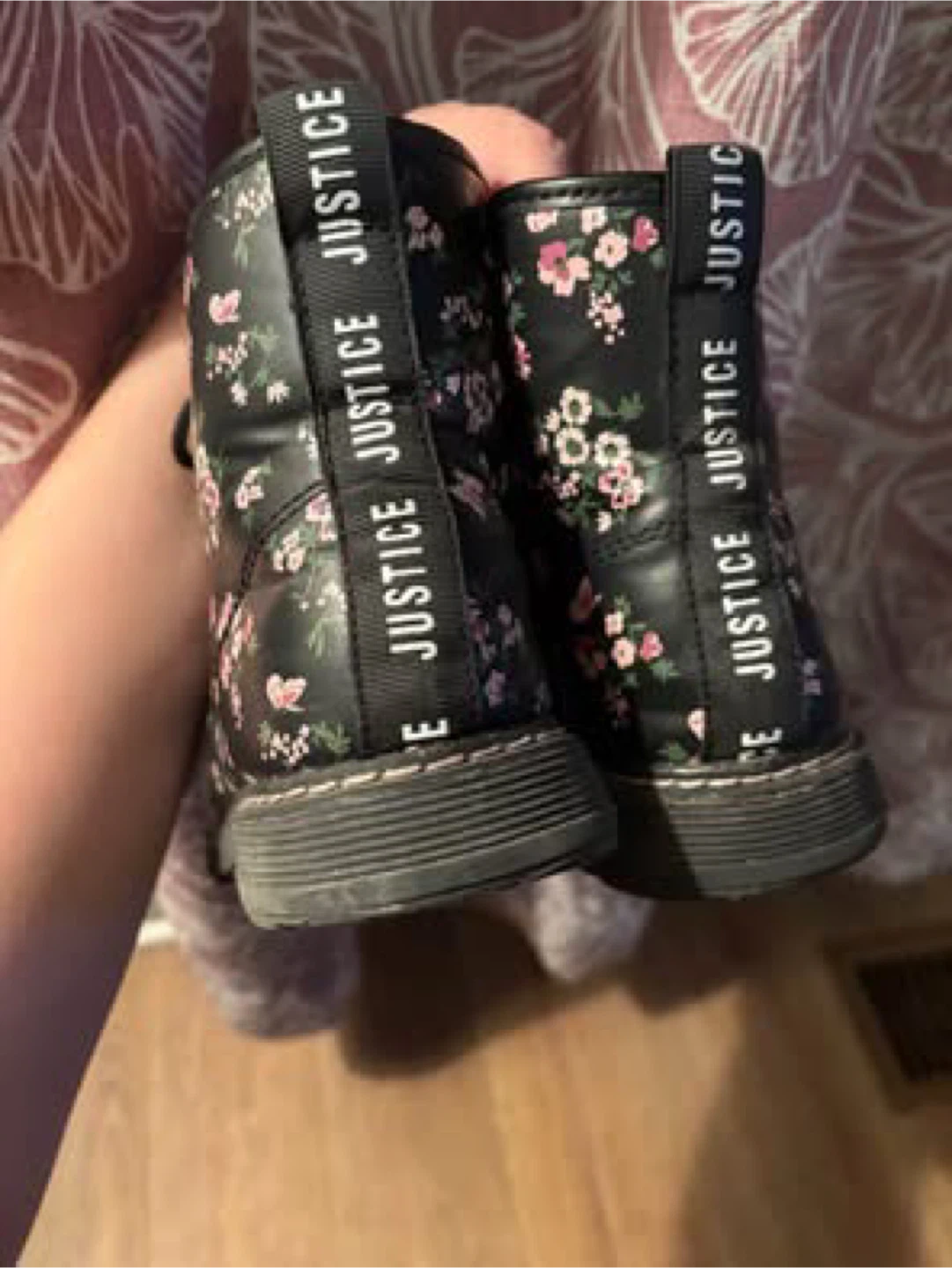 Justice Black Floral Combat Boots - Youth Size 1 - photo 2
