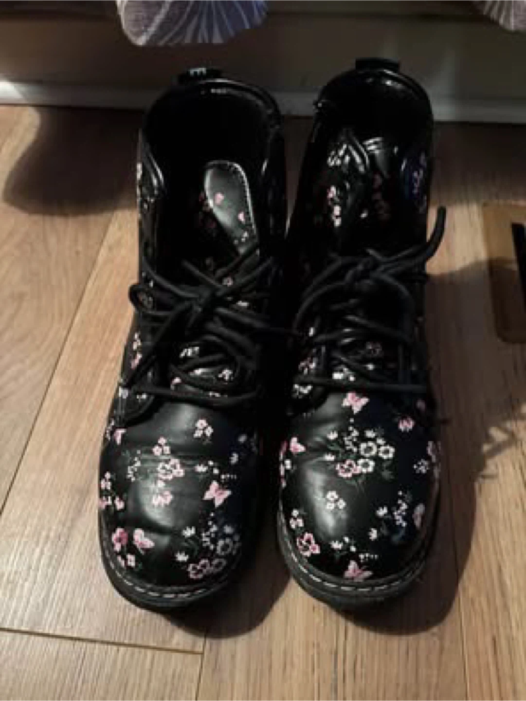 Justice Black Floral Combat Boots - Youth Size 1
