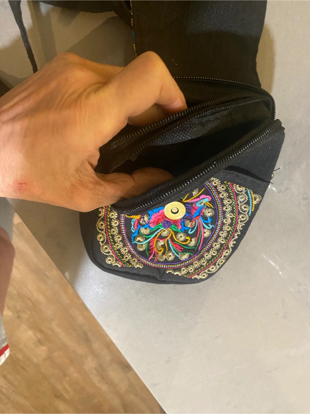 Embroidered Black Crossbody Phone Bag - photo 2