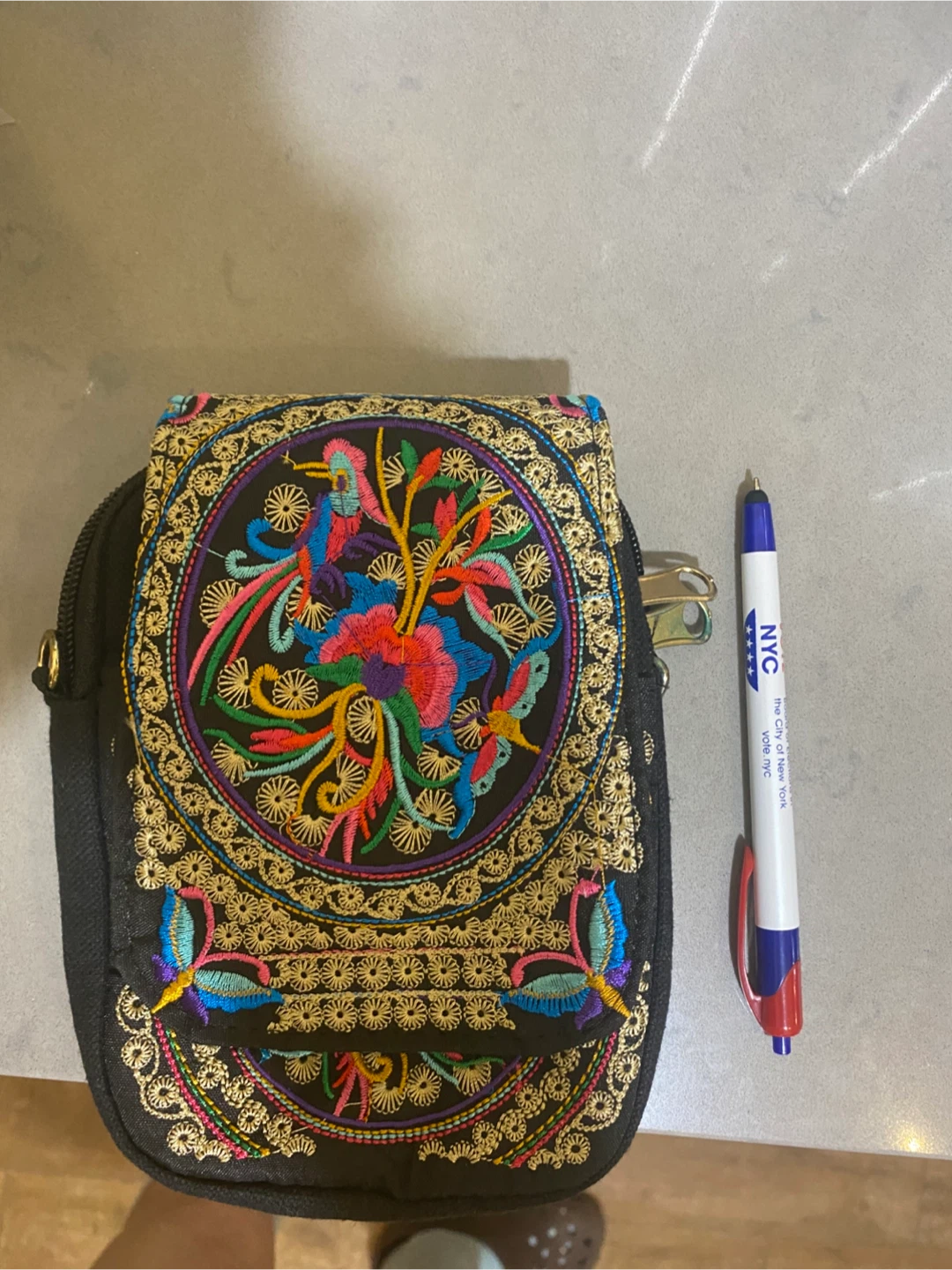 Embroidered Black Crossbody Phone Bag - photo 3