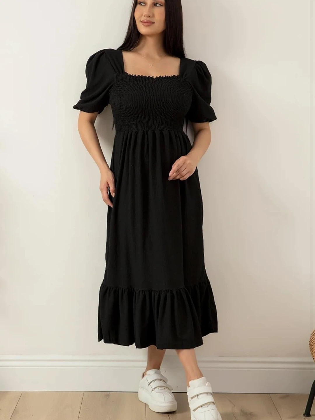 Black Puff Sleeve Midi Dress - photo 2