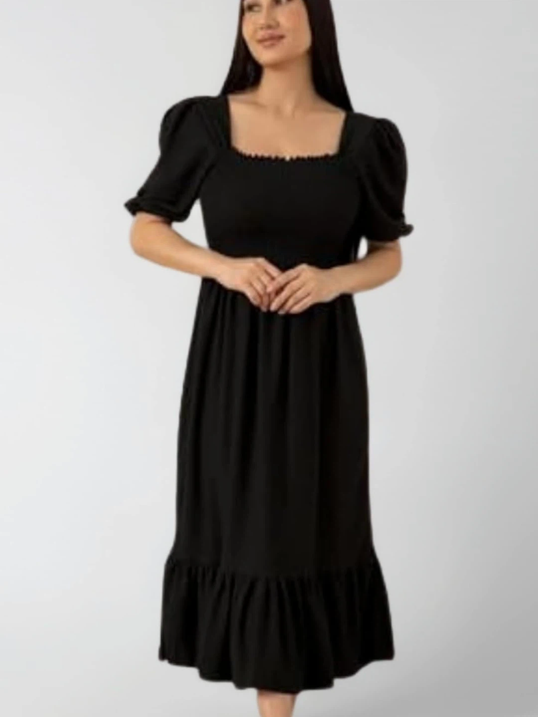 Black Puff Sleeve Midi Dress - photo 3