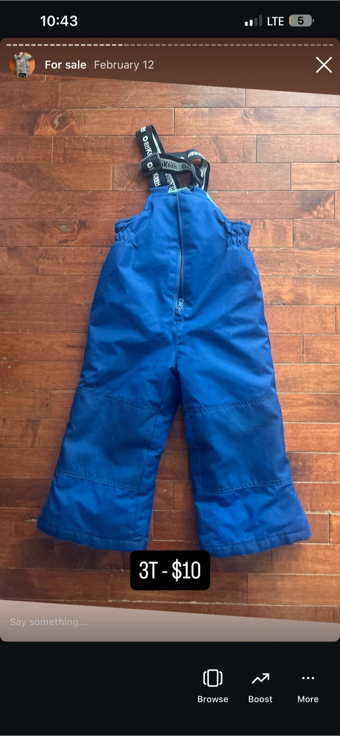 OshKosh B'gosh Blue Winter Snowsuit Bib Pants Size 3T - photo 2